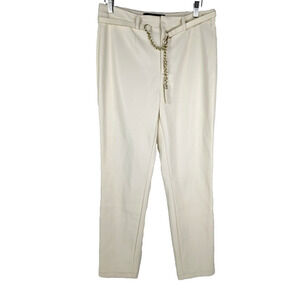 Mark New York Andrew Marc Women's Faux Leather Vegan Pants Size 6 Belt Ivory